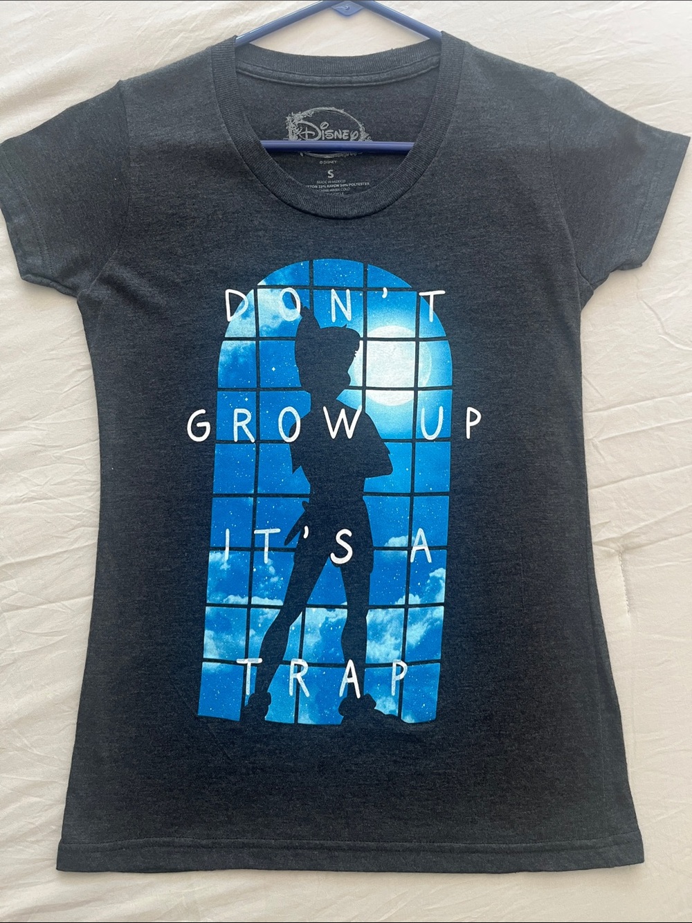 Disney Black Tee with Blue Peter Pan Window Graphic